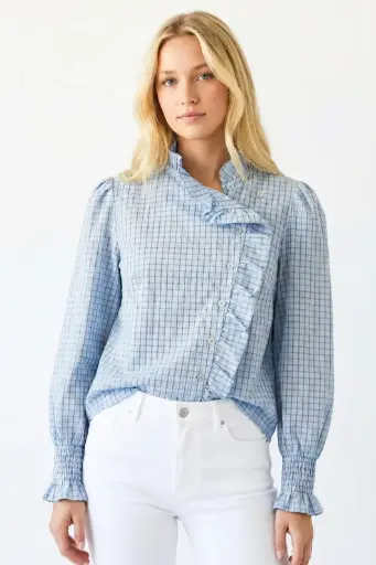 Schuingeknoopte geruite blouse Ruby met franjes nm41