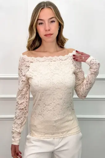 Off-shoulder kanten shirt Reza