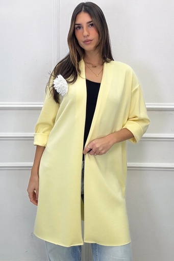 Lange kraagloze blazer Roel met bloemenbroche nm45