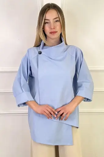 Asymmetrische blouse Reda opstaande kraag nm66