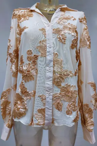 Blouse Rijk met glanzende lintbloemen