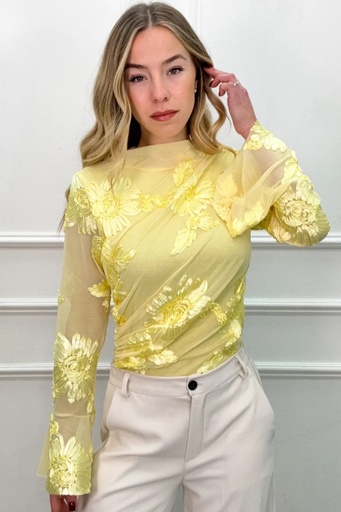 [201181] Gevoerde body Rose met lintbloemen en trompetmouw nm48