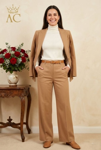 [201190] Broek Oscar nm51 toile wijde pijp eco leren riem 