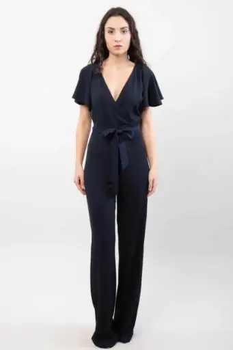 [201227] Jumpsuit Ronja kapmouw gekruiste V-hals wijde pijp