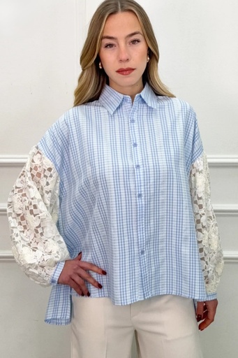 [201241] Blouse Olle nm45 geruit gepofte kant mouw