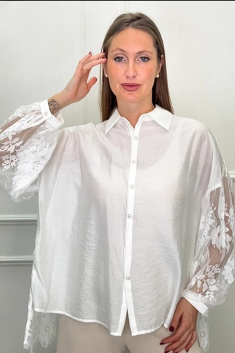 [201244] Blouse Olav nm90 shintz kanten rug en pofmouw 
