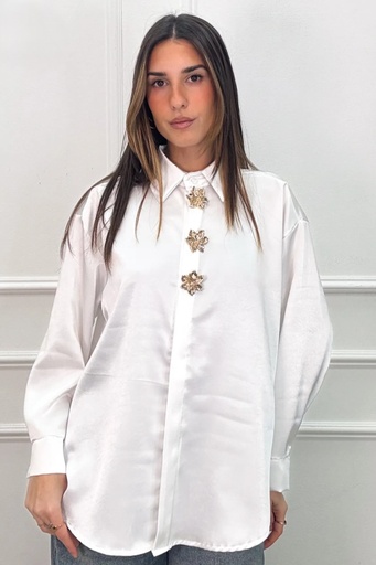 [201246] Blouse Onno satin collar blin closure 3 gilded flower buttons