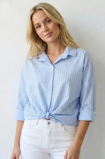 [201248] Blouse Ot nm42 gelijnd strass kraag nacré doorgeknoopt