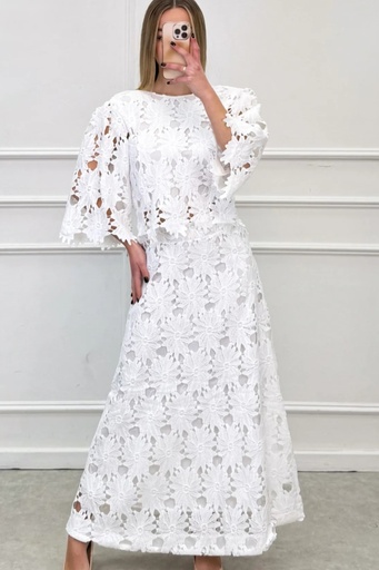 [201252] Ensemble Ozan bloemen ajour gehaakt bloes en lange rok