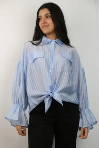 [201266] Transparante gestreepte blouse Renee met trompetmouw nm85