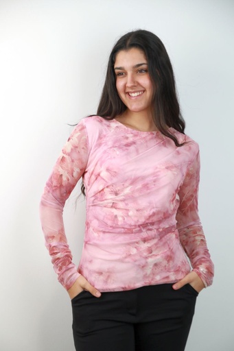 [201277] T-shirt Omayra nm43 anemonen op netstof gefronste taille en manchet