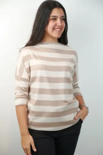 [201280] Trui Stijn nm45 horizontaal gestreept boothals driekwartmouw