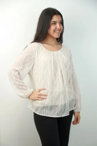 [201281] Blouse Sam nm43 verticale dotprint open hals 3 springplooien 