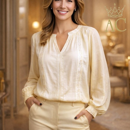 [201285] Chemisier Oona nm90 tencel col tunisien 2* dentelle volant sous col