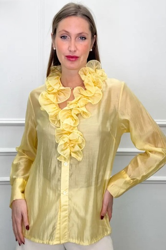 [201288] Blouse Otte nm85 ruffled V-neck Tencel nacré buttoned through