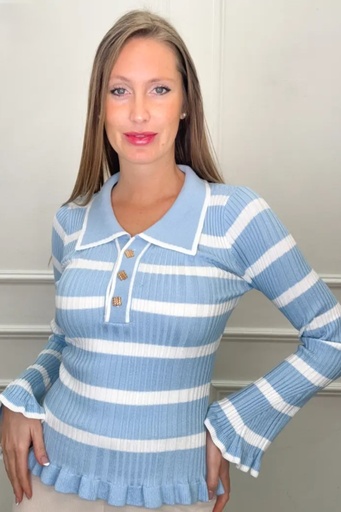 [201289] Polo Omid nm68 polokraag horizontaal gelijnd medium geribd 4-kant vergulde knopen