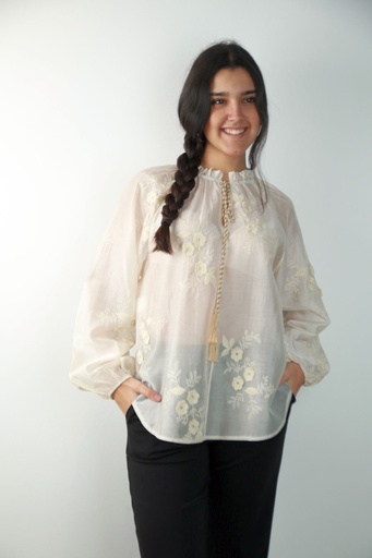 [201299] Geborduurde blouse Rosanna gefronste kraag nm85