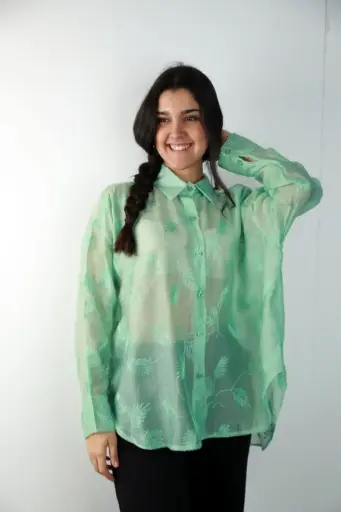 [201304] Chemisier Remy brodé motif feuilles nm85