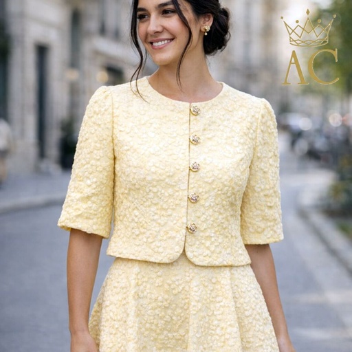 [201309] Korte vest Rinze met korte pofmouw en rozenknopen 