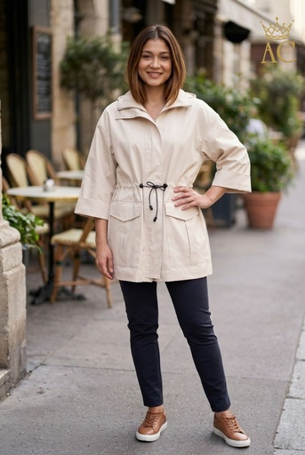 [201326] Coat Omaira kap en rijglint in taille, blindsluiting 