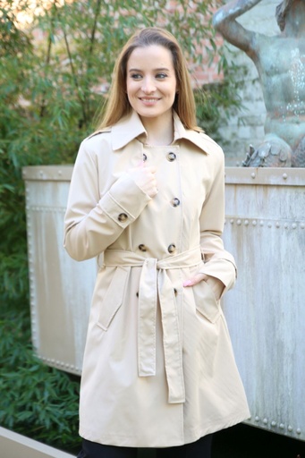 [201327] Trenchcoat Omari puntkraag dubbel rij knopen 