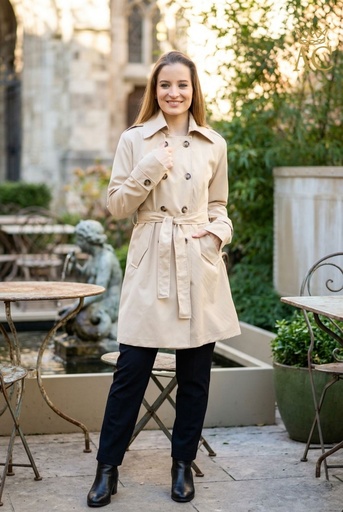 [201327] Trenchcoat Omari puntkraag dubbel rij knopen 