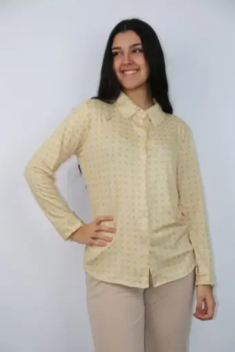 [201330] Blouse Sofie nm20 ruit in ruit kraag nacré doorgeknoopt