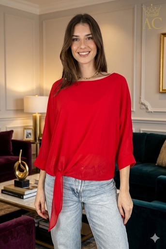 [201345] Blouse Robbie avec col ouvert, chaîne et taille nouée nm47