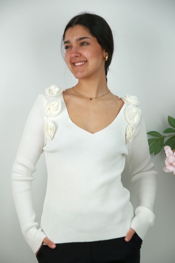 [201350] Geribde pull Ramses met rozen en v-hals nm68