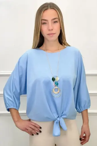 [201361] Shirt Reva met 3/4e mouw, ketting en tailleknoop nm40