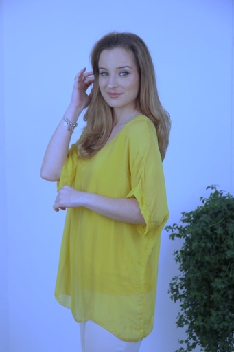 [201373] Zijde tuniek Omaima nm99 open hals en rug geknoopt lint