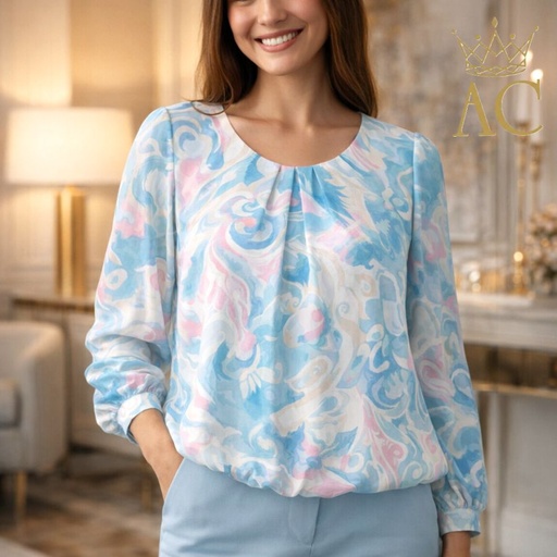 [201393] Blouse Raya nm47 organic print and open neckline