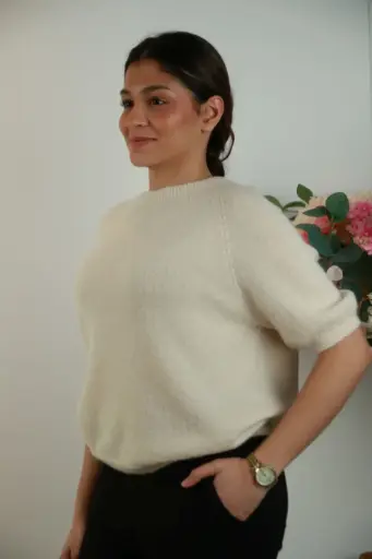 [201400] Trui Sepp nm25 super fijne suri alpaca open hals en amerikaanse mouwinzet 