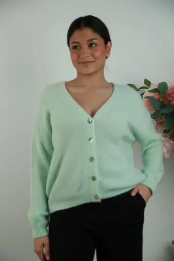 [201407] Cardigan Sebastiaan nm25 suri alpaca, V-hals met lange mouwen en nacré knopen