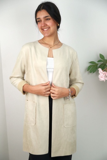 [201411] Lange cardigan Noora eco suède ronde hals