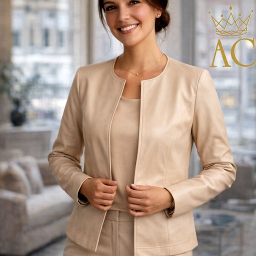 [201414] Korte jacket Nynthe eco leer ronde hals geen kraag