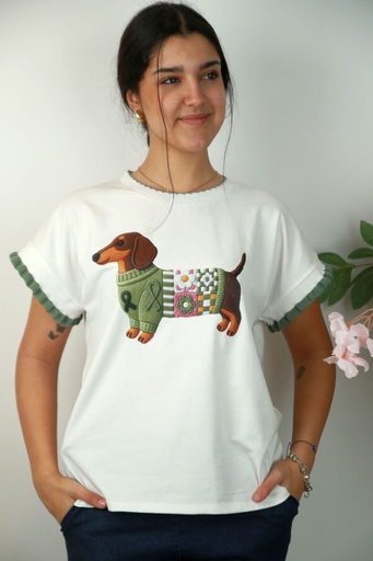 [201446] T-shirt Nassir nm92 Dachshund print franje mouwen