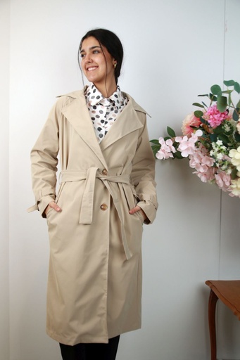 [201453] Lange jas Nadya nm100 reverskraag taillebinder