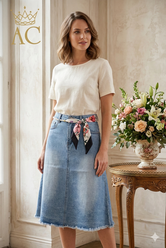 [201468] Denim klokrok Ouassima nm70 klokrok gerafelde zoom 