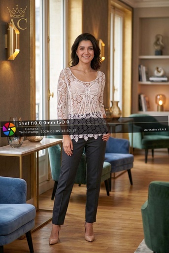 [201474] Tuniek Ome nm100 vlinder gehaakt open hals