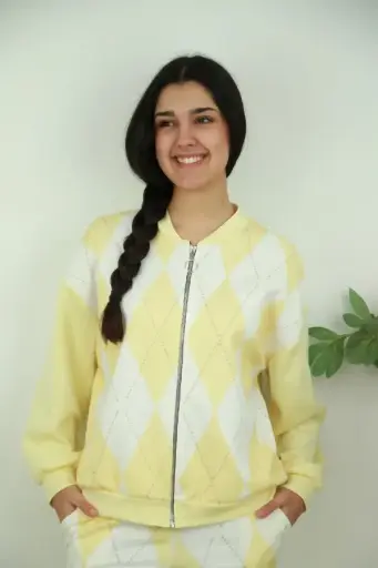 [201485] Geruite sweater Rodayna met rits nm95