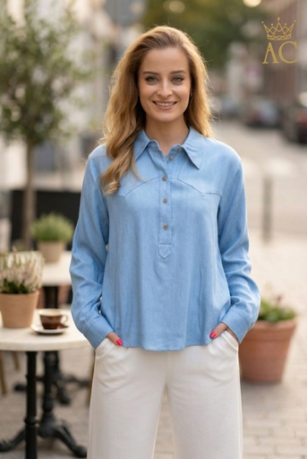 [201520] Halfgeknoopte blouse Rehan met polokraag nm100