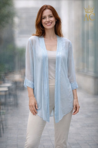 [201530] Silk jacket Ofelia nm99 silk sequin hem and cuff half-length