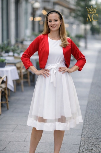 [201534] Satin bolero Oumniya collarless 3/4 sleeve