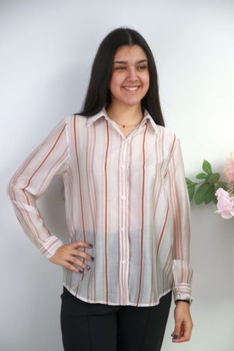 [201546] Blouse Nefeli nm85 rayures verticales col polo nacré