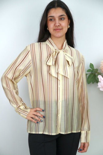 [201549] Blouse Nyna nm85 bow collar vertical stripes nacré