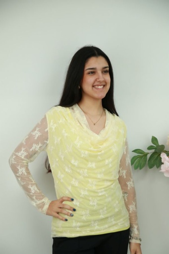 [201554] Blouse Noamy nm47 kant drapagekraag gevoerd 