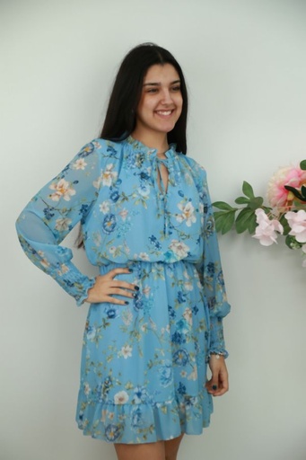 [201557] Nicol nm47 dress floral print ruffle collar lined
