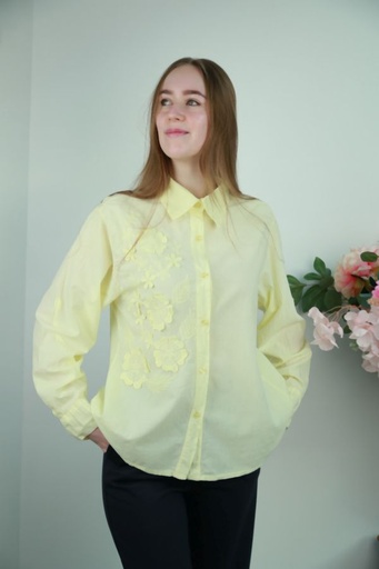 [201563] Blouse Nasri nm100 katoen polokraag gehaakte bloemen