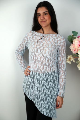[201581] Tunic Nayra lace asymmetrical hem round neckline